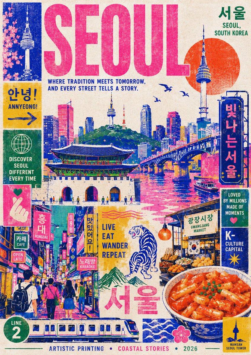 Create a stylish modern travel poster inspired by risography