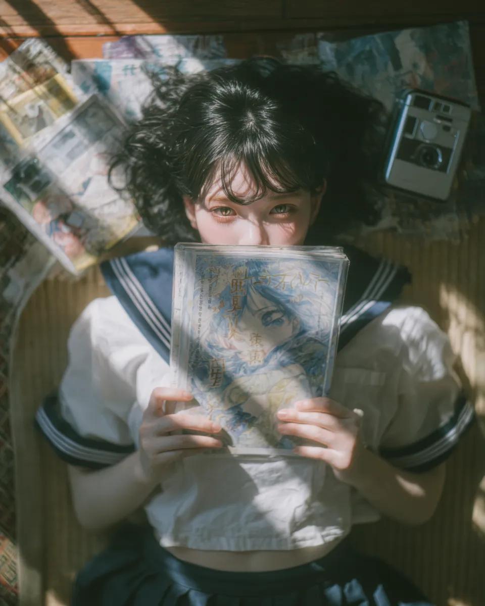 A Japanese teenage girl wearing a white sailor school unifor