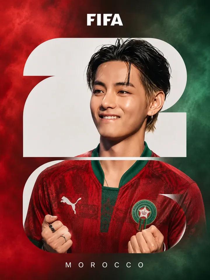 FIFA football poster design, young BTS member portrait in ce