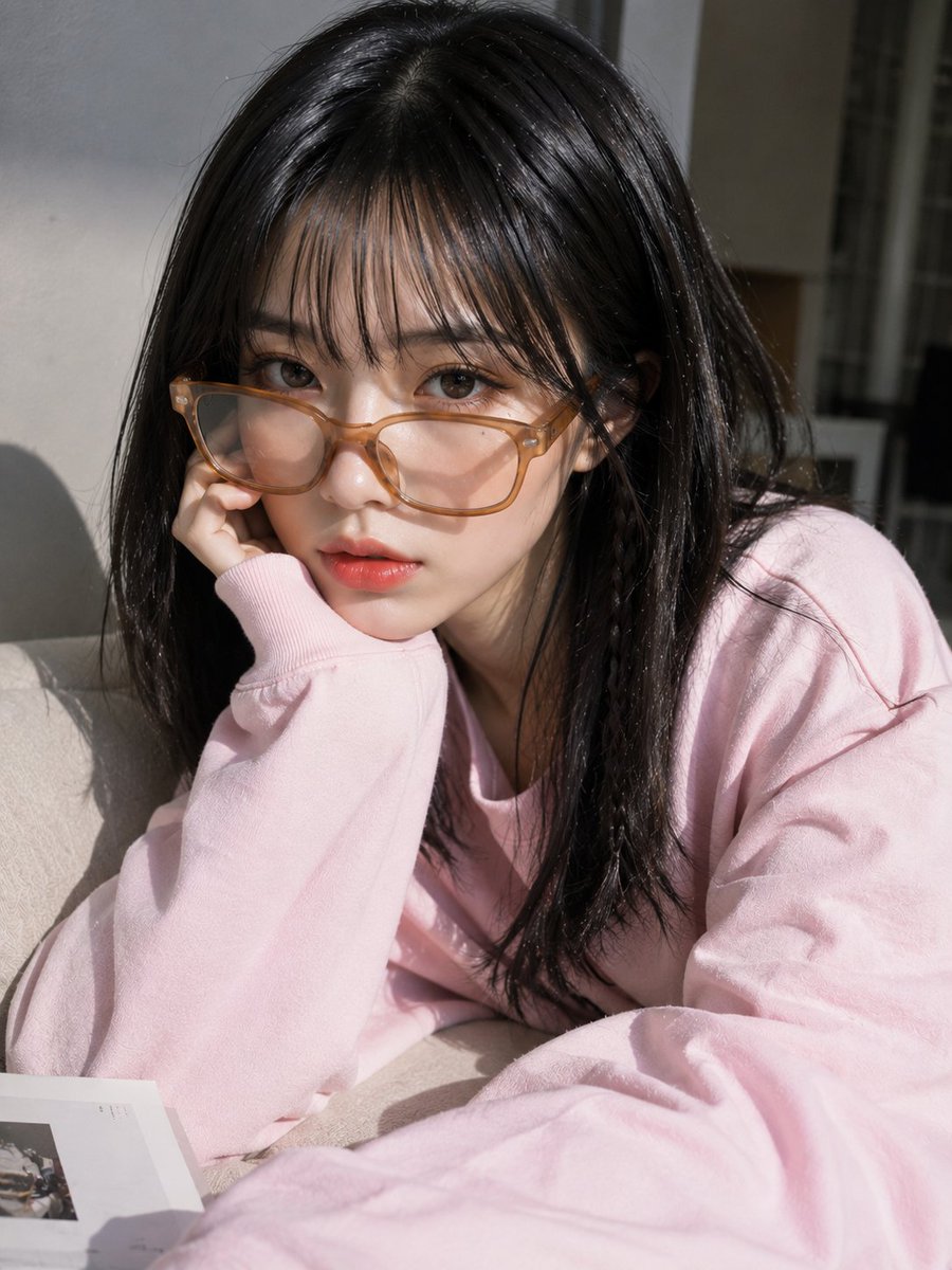 A young Asian woman with a soft oval face, fair clear skin,