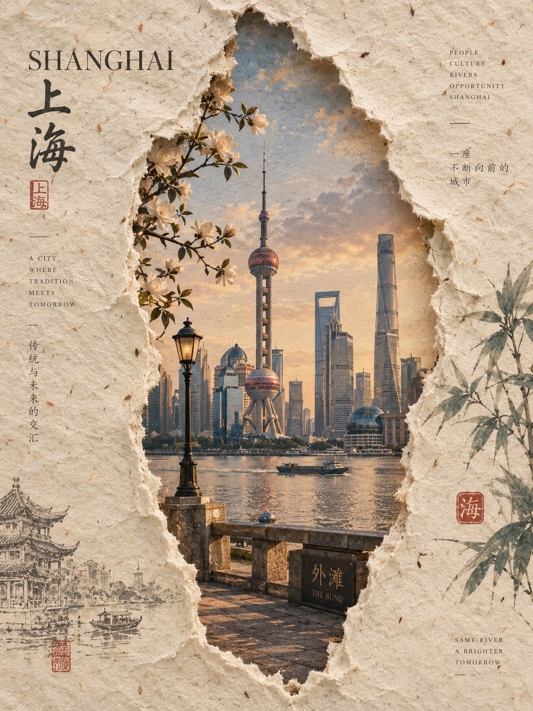 Create a premium 3:4 vertical handmade-paper editorial artwo