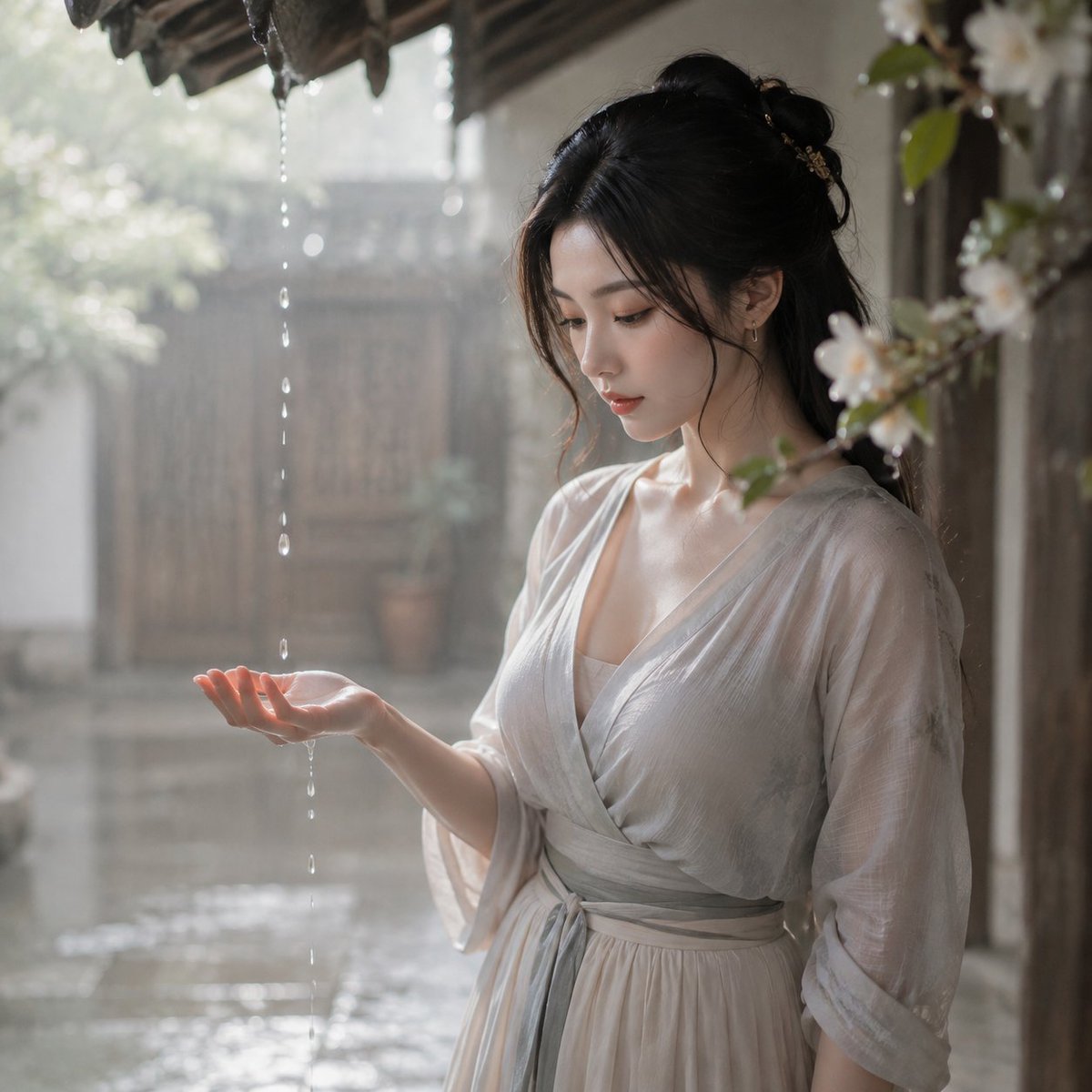 檐雨落在掌心,她把清晨接住了。