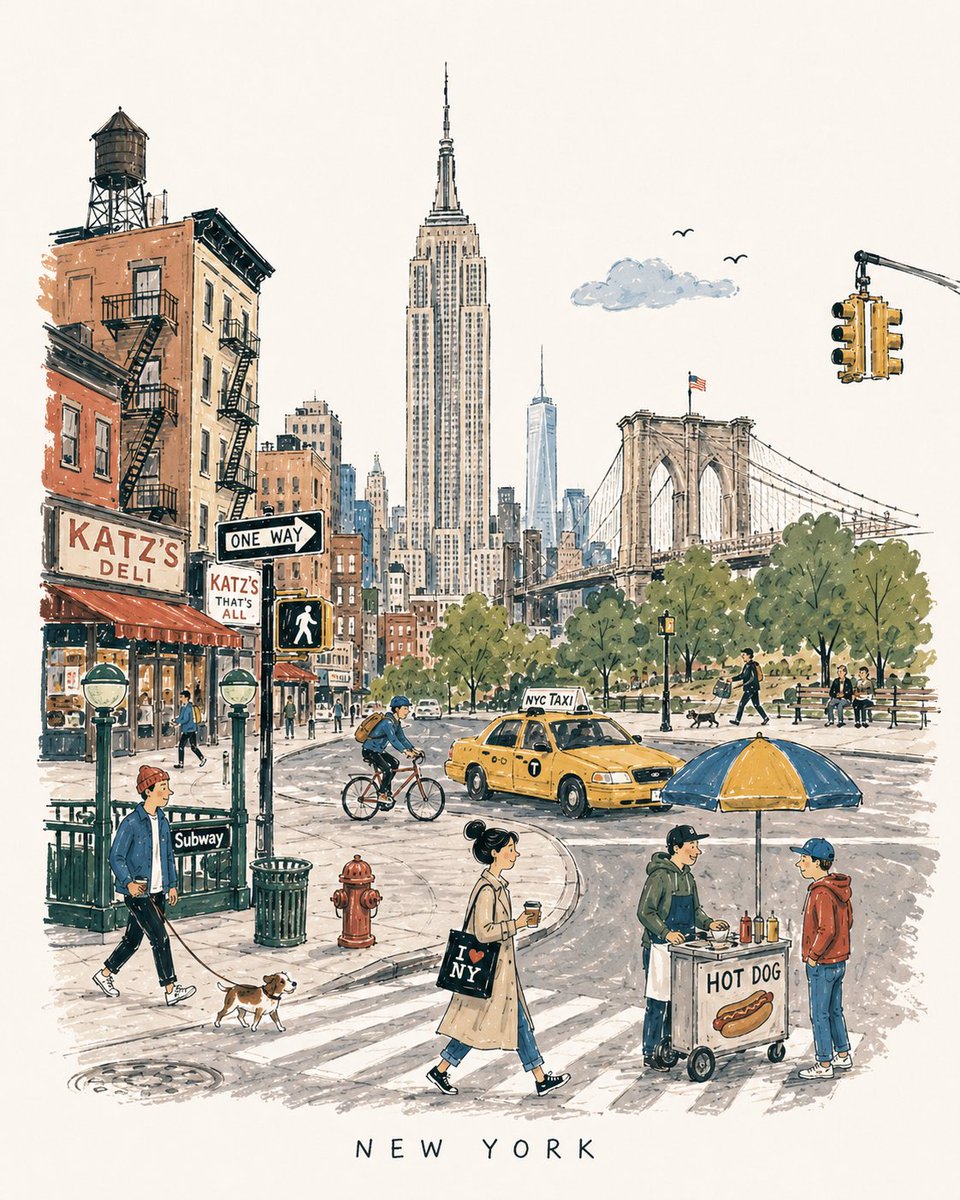 Mid-century travel picture-book illustrations of American ci