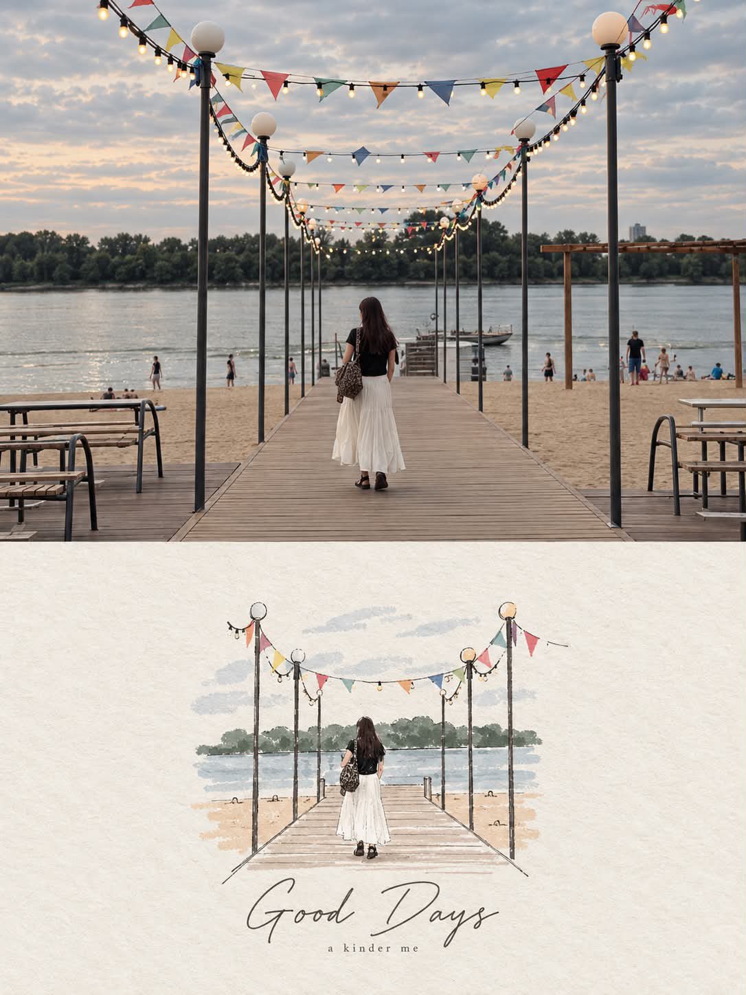 Create a refined, high-end PHOTO + MINIMAL WATERCOLOR VIGNET