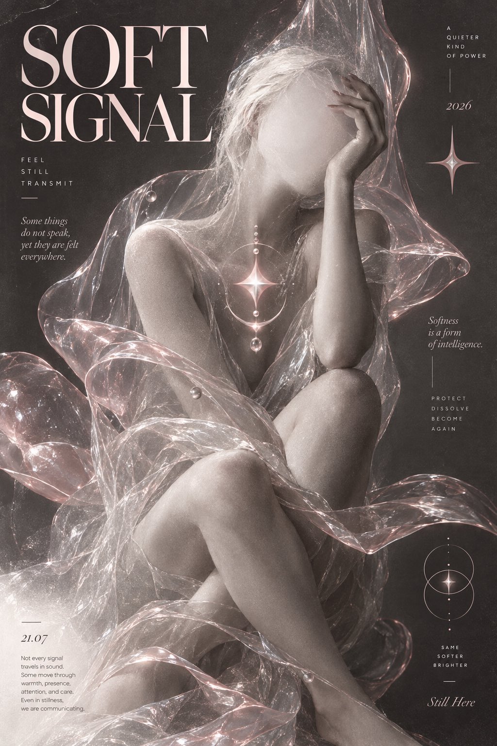 2:3 竖版海报，surreal fashion editorial poster，成年女性化中性人体，faceless