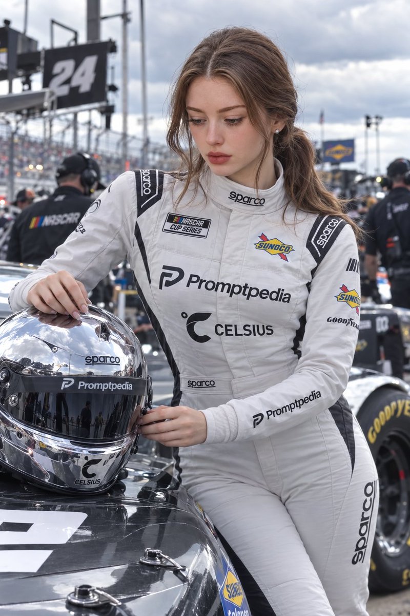 She is gently adjusting or inspecting a chrome mirrored raci