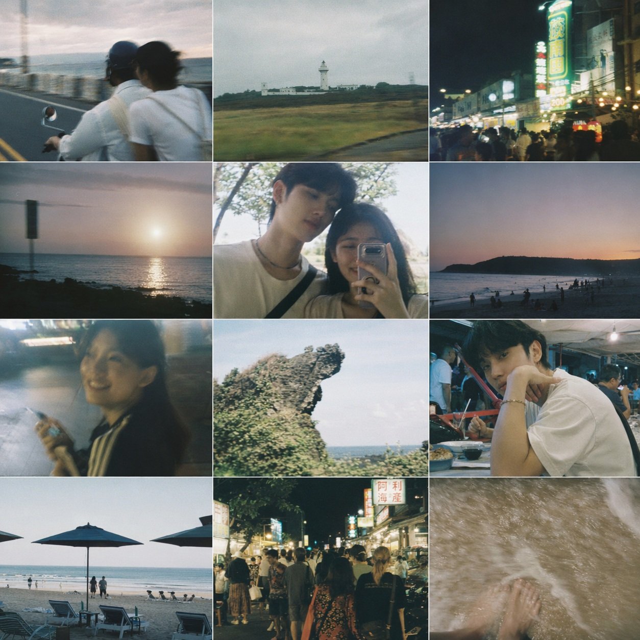 A collage of 12 photos capturing a young Taiwanese couple tr