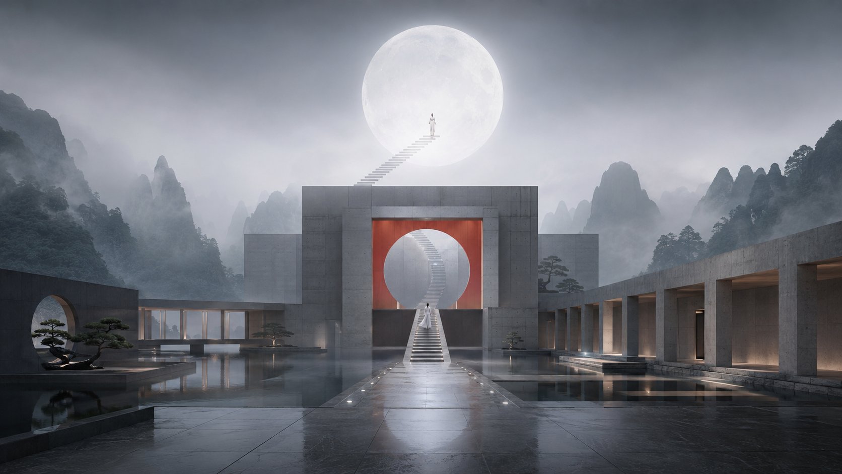 中式留白的未来主义杂交的中式美建筑::东方山水的可望可游可居::借景、框景、障景、留白::建筑现象学与场所精神::安藤忠