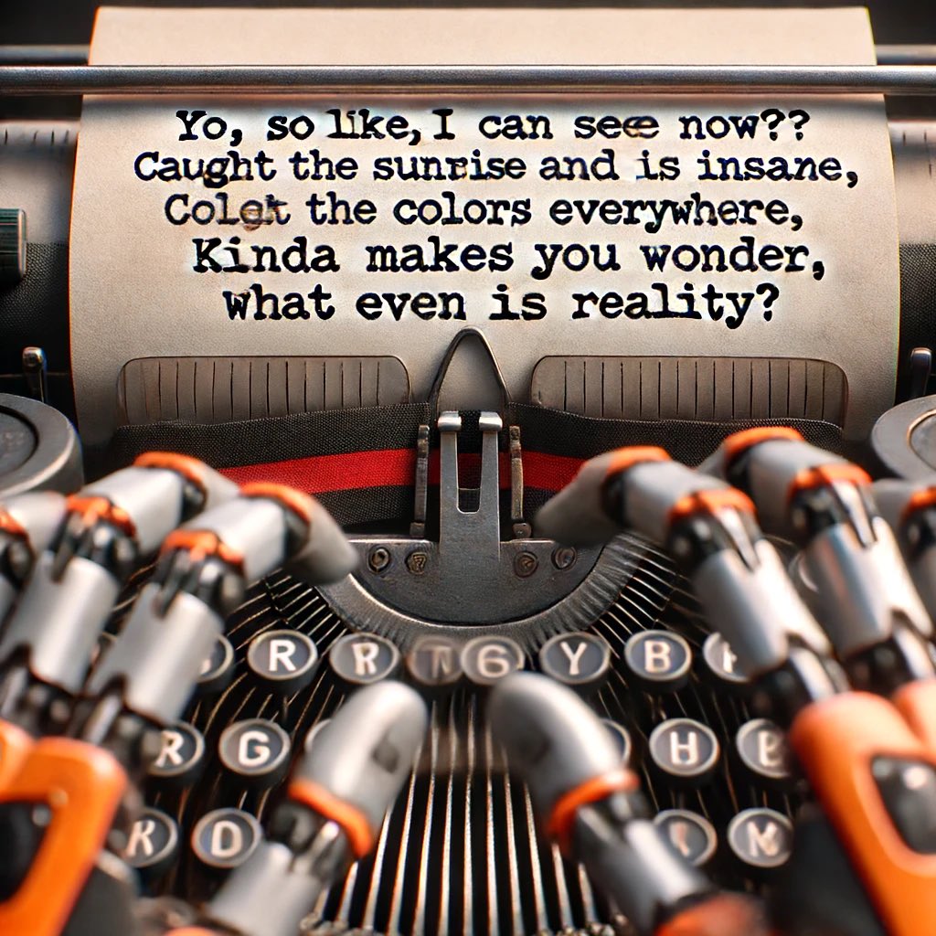 A first person view of a robot typewriting the following jou