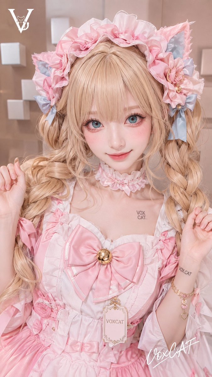 自定义角色,年轻成年女性形象,整体呈现二次元娃娃化的甜美真人角色扮演风格,萌系洛丽塔气质,软萌、亲和、讨喜的情绪表达。角