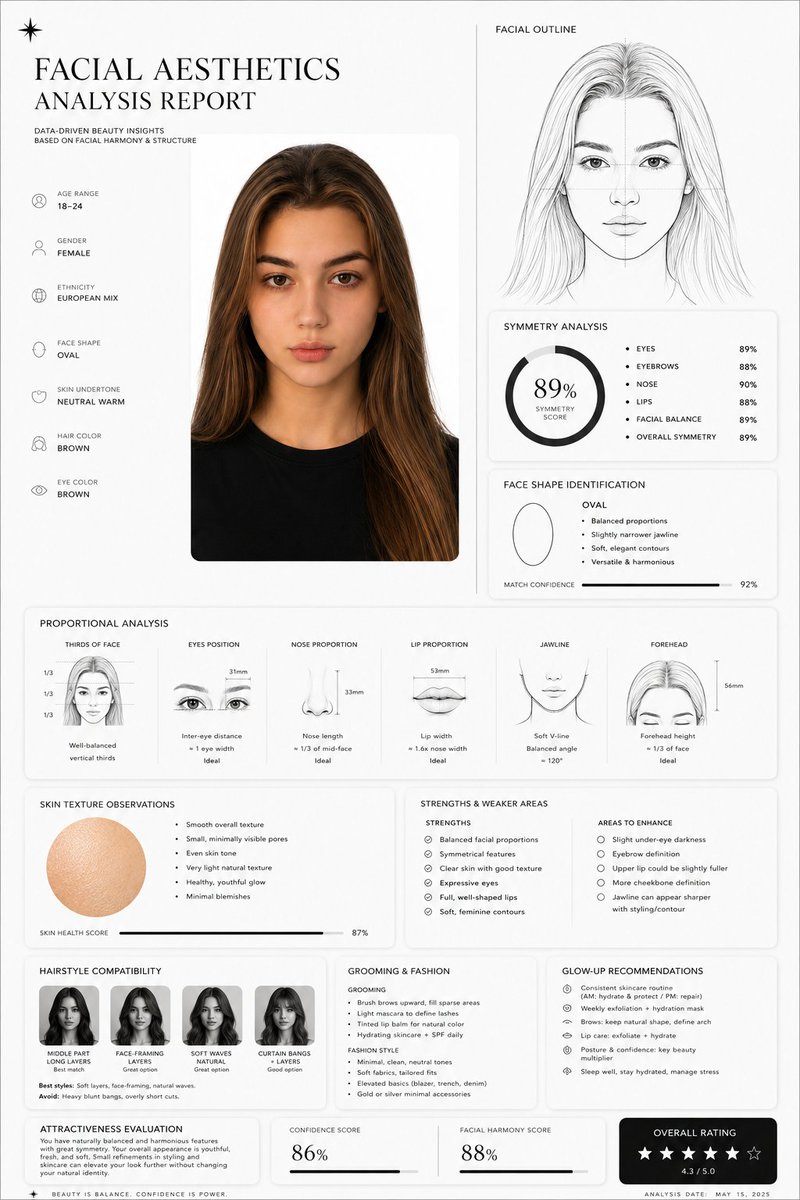 Create a clean, minimal, luxury-style facial aesthetics anal