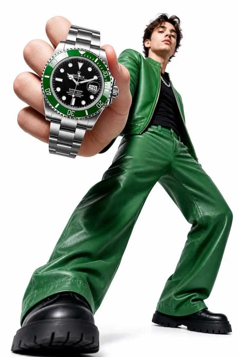 Low-angle fashion campaign photograph of a confident model h