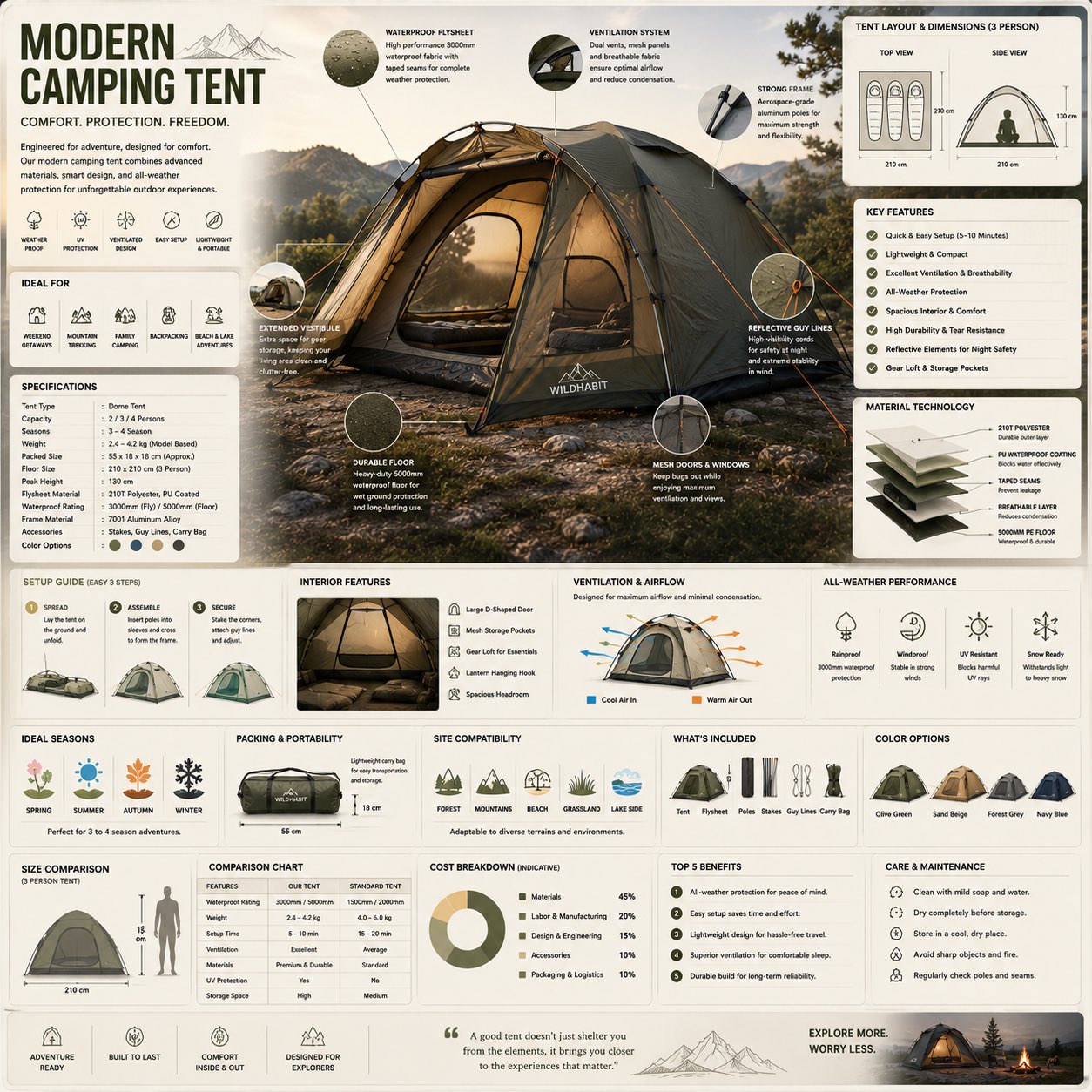 Create a premium square “reference-style outdoor gear infogr