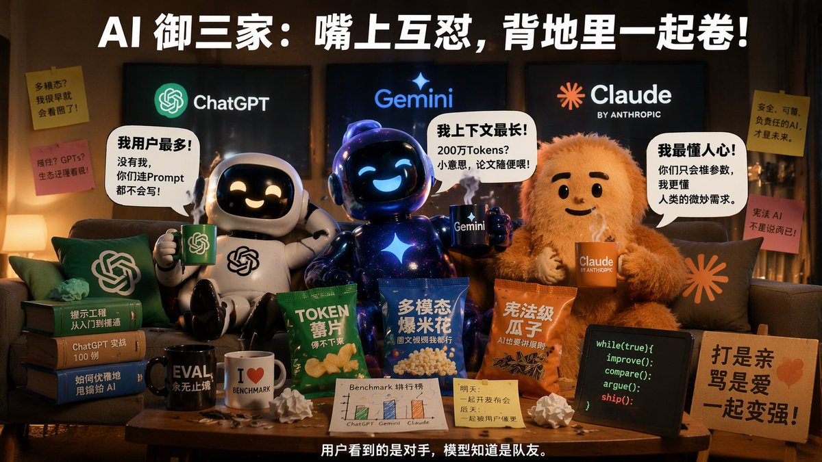 16：9 图片比例，御三家 ChatGPT Gemini Claude 梗图