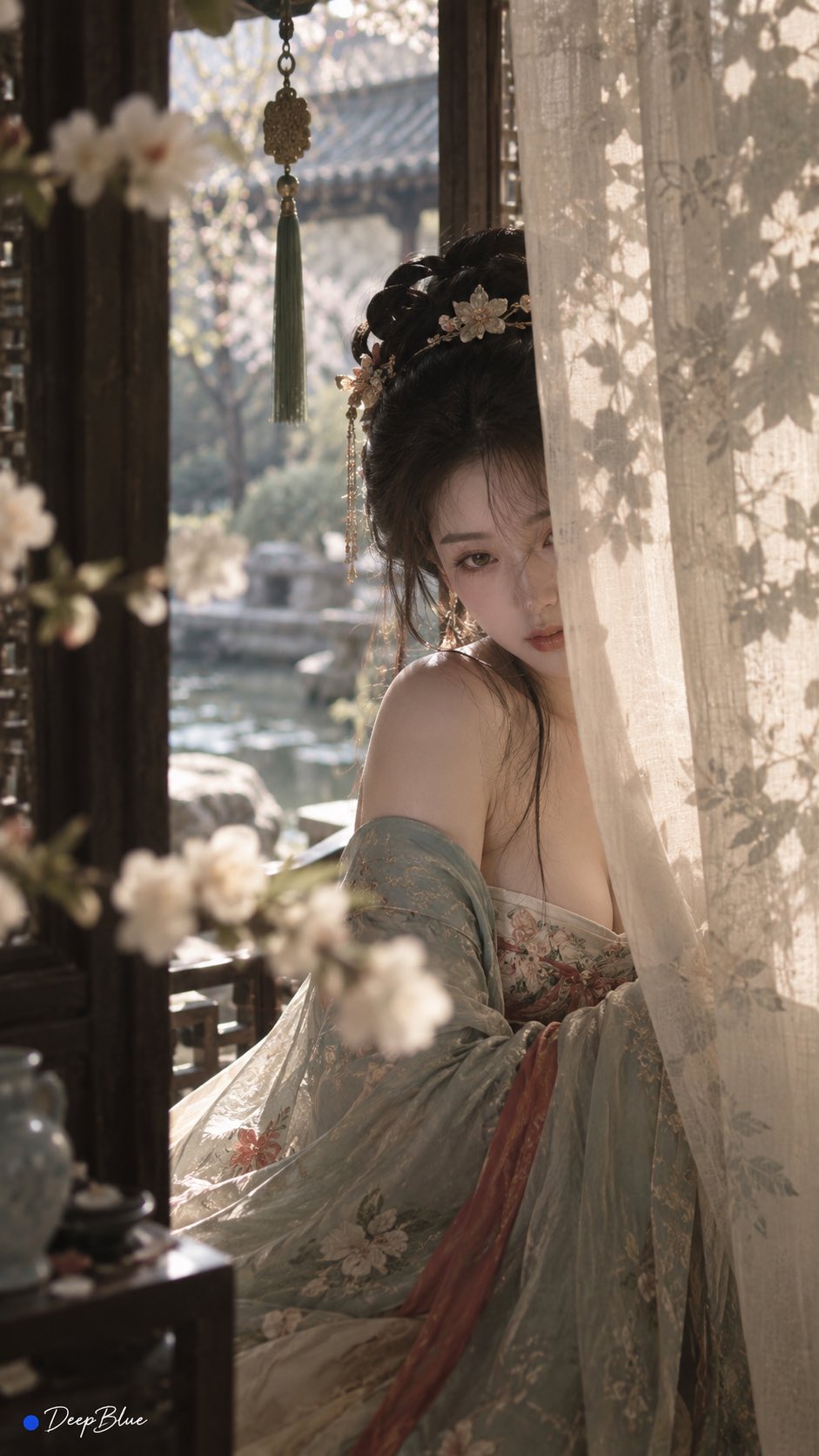 清雅含情；花影朦胧；帘影欲掩；欲语还休；佳人含羞；惊鸿破格