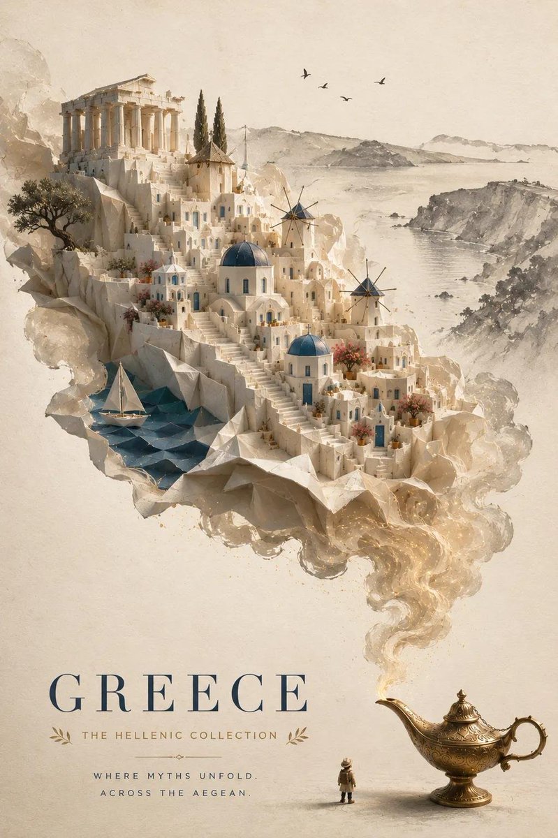 Create an elegant, premium travel poster featuring a magical
