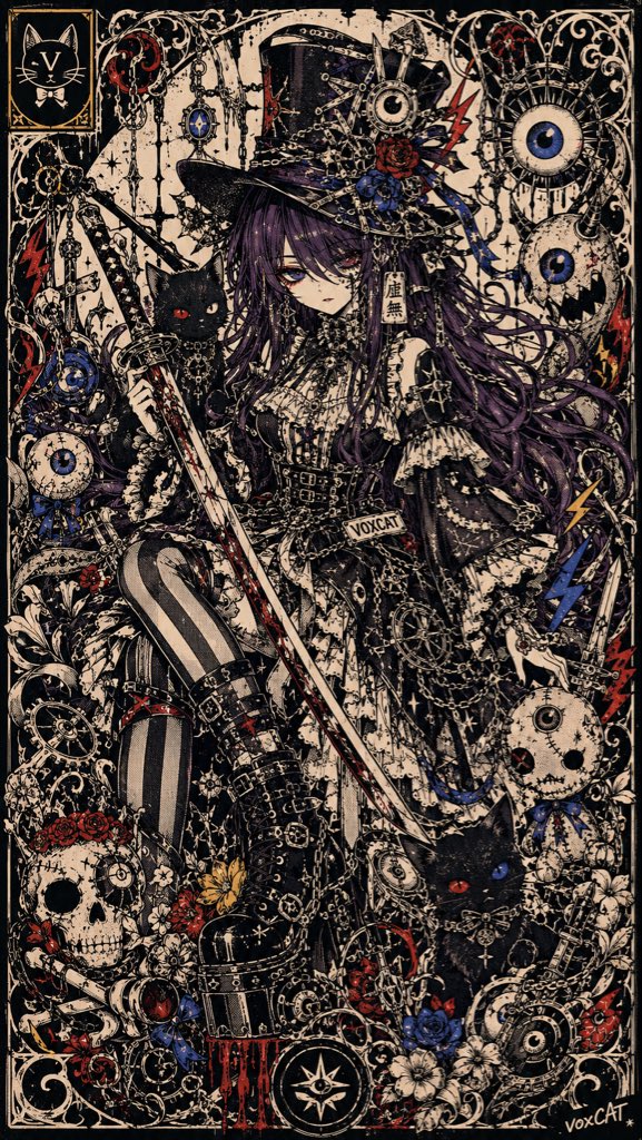 A 9:16 vertical Japanese Gothic Kawaii illustration featurin