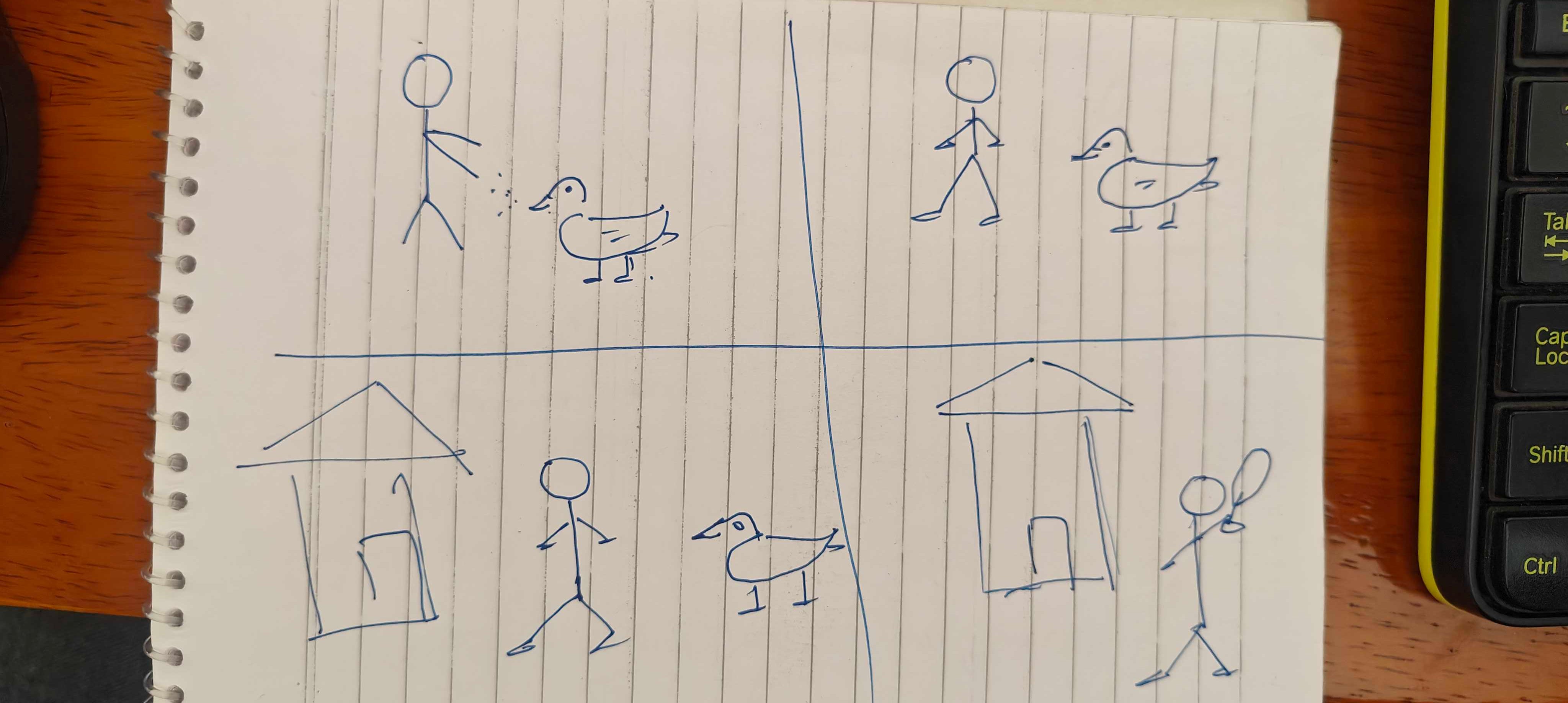 Create a comical story strip from the hand-drawn image (you 