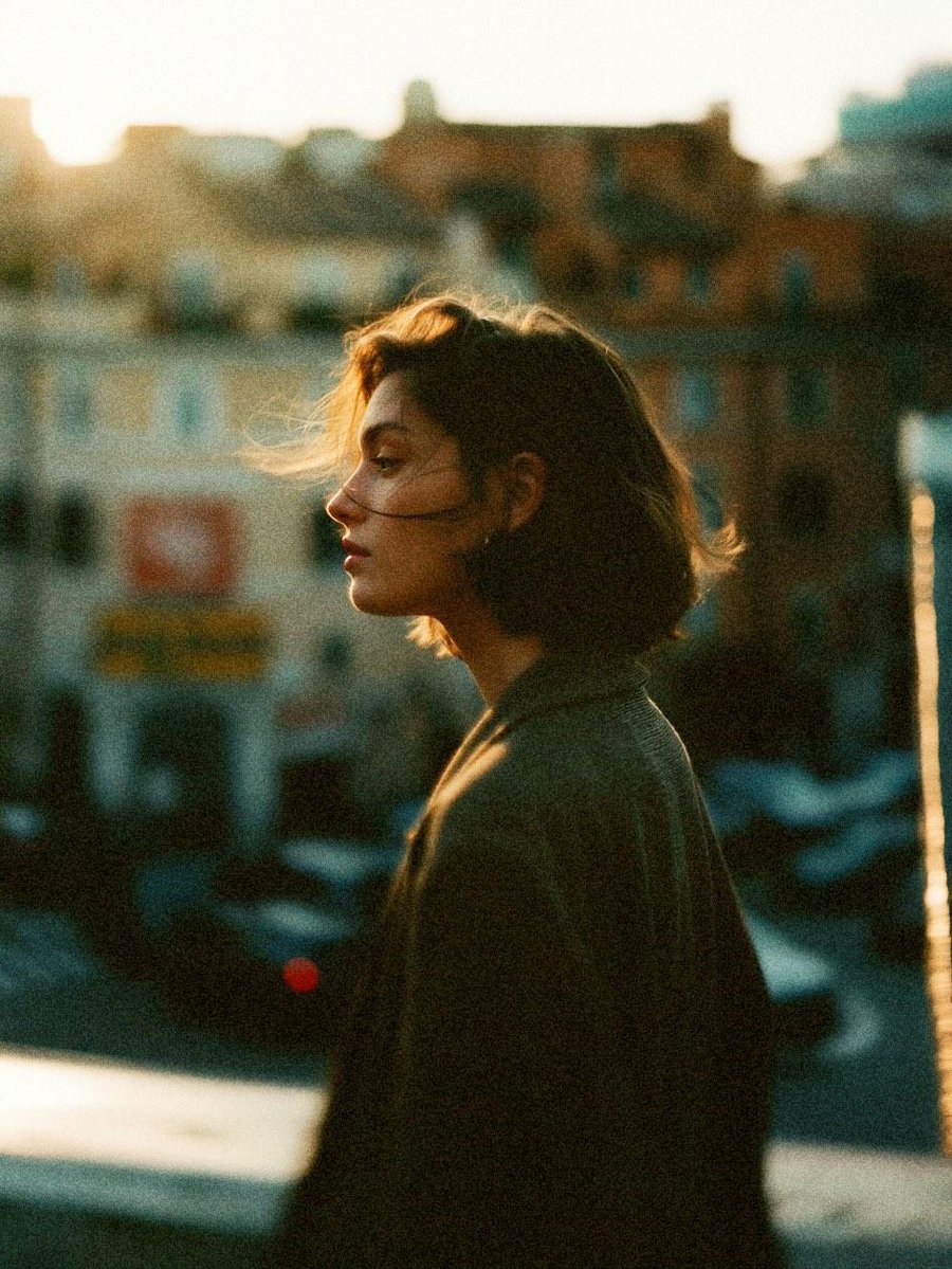 Create a cinematic 35mm analog film photo series featuring t