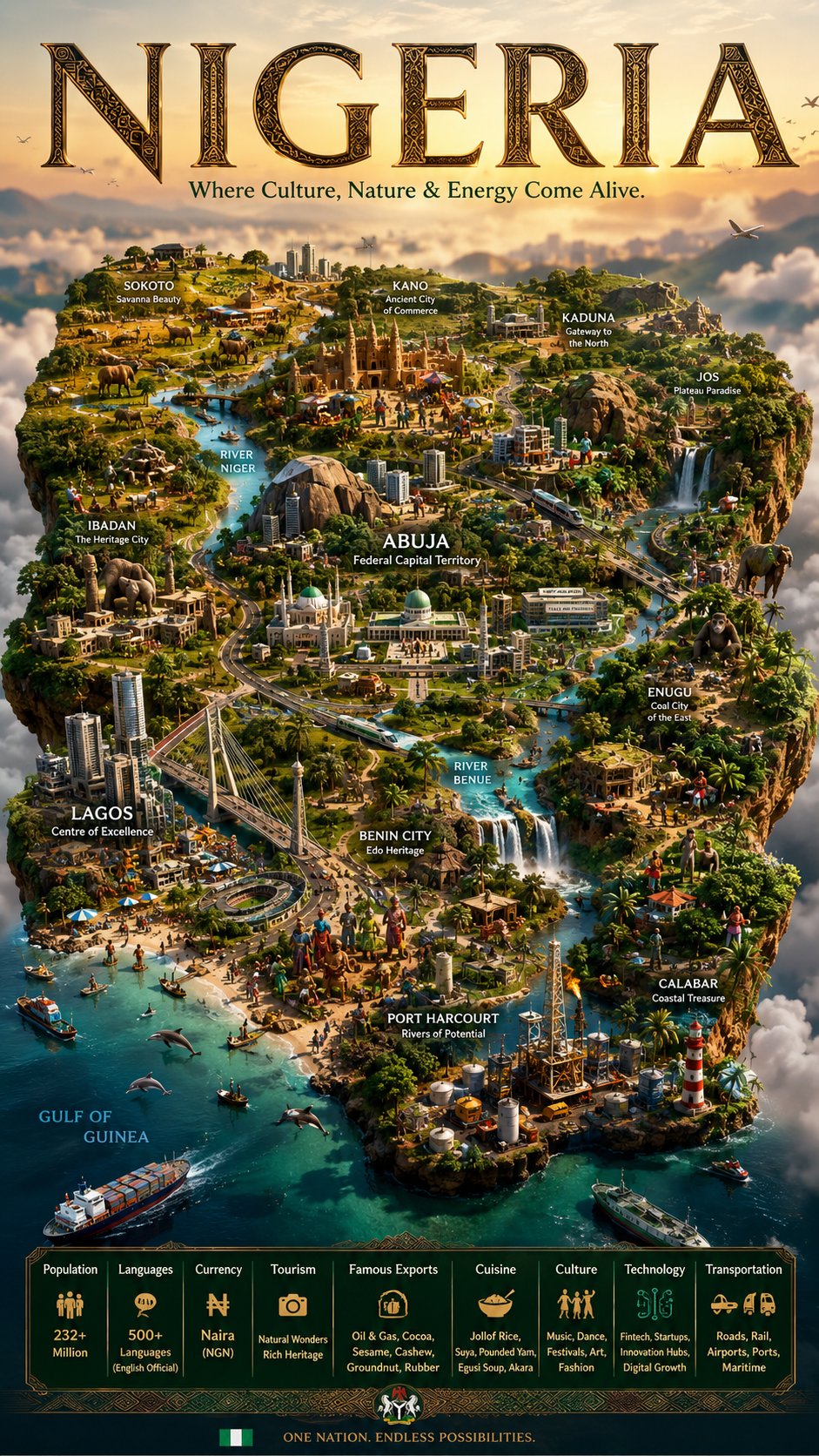 ULTRA-REALISTIC CINEMATIC MINIATURE WORLD MAP — NIGERIA