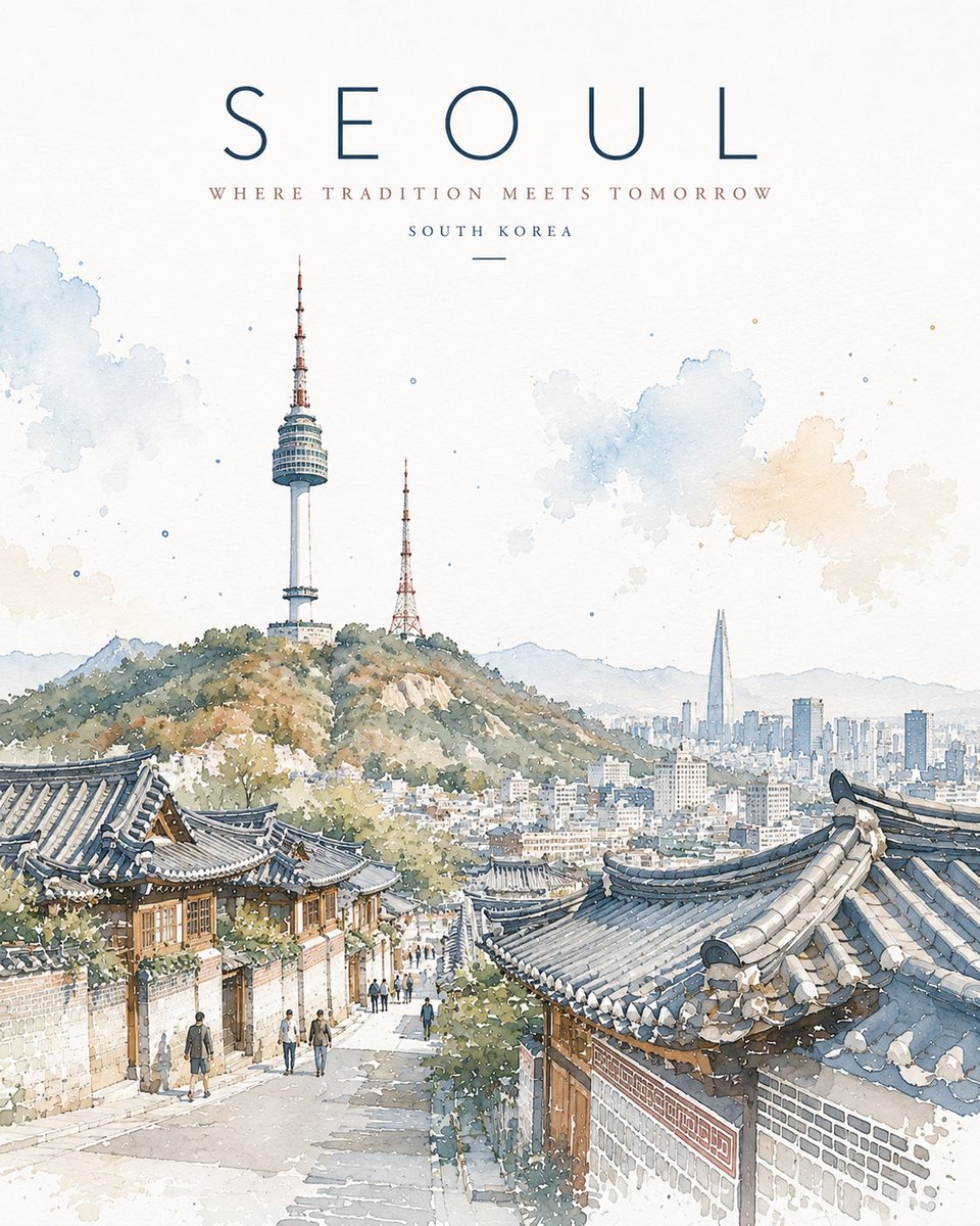 Minimalist watercolored cities travel illustration
