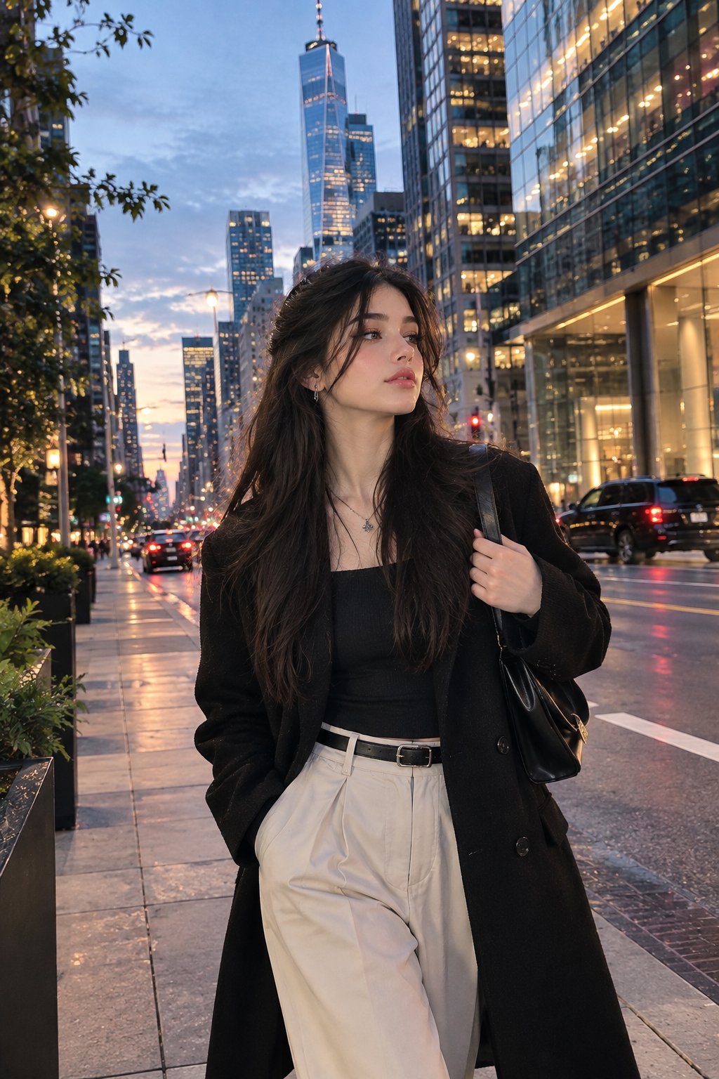 A medium full-length street style portrait of a stylish youn