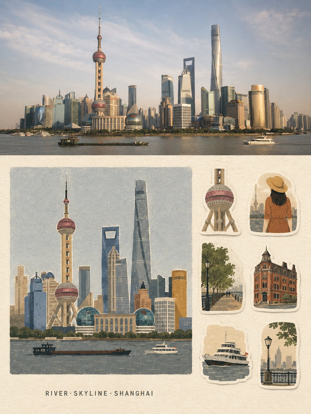 Create a strict 3:4 vertical travel-memory collage poster ba
