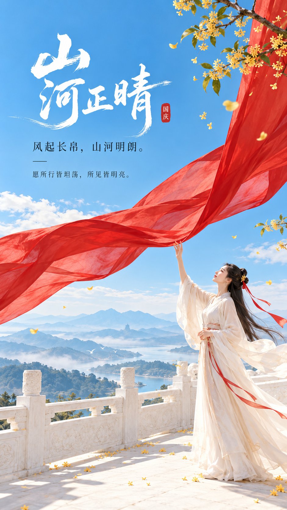 主题方向: 东方禅意极简国庆封面海报