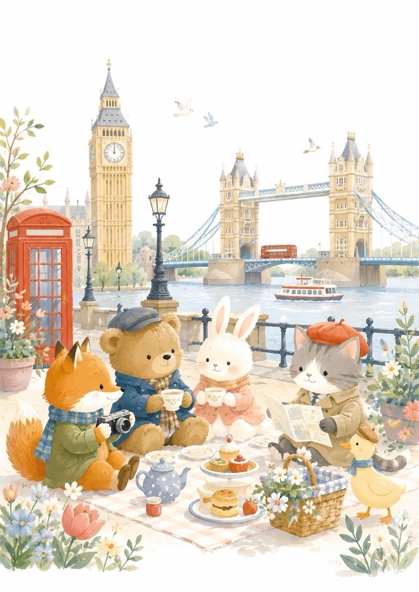 Create an adorable children's storybook travel illustration