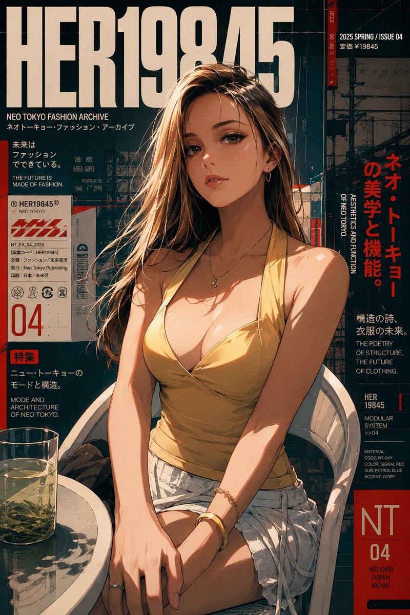 High-quality Neo Tokyo fashion magazine cover, realistic edi