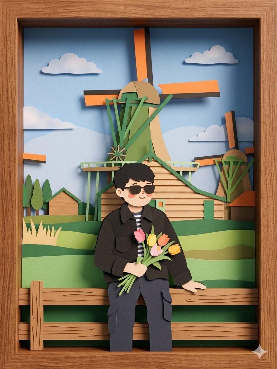 Convert this image into a soft, handcrafted paper-cut layere