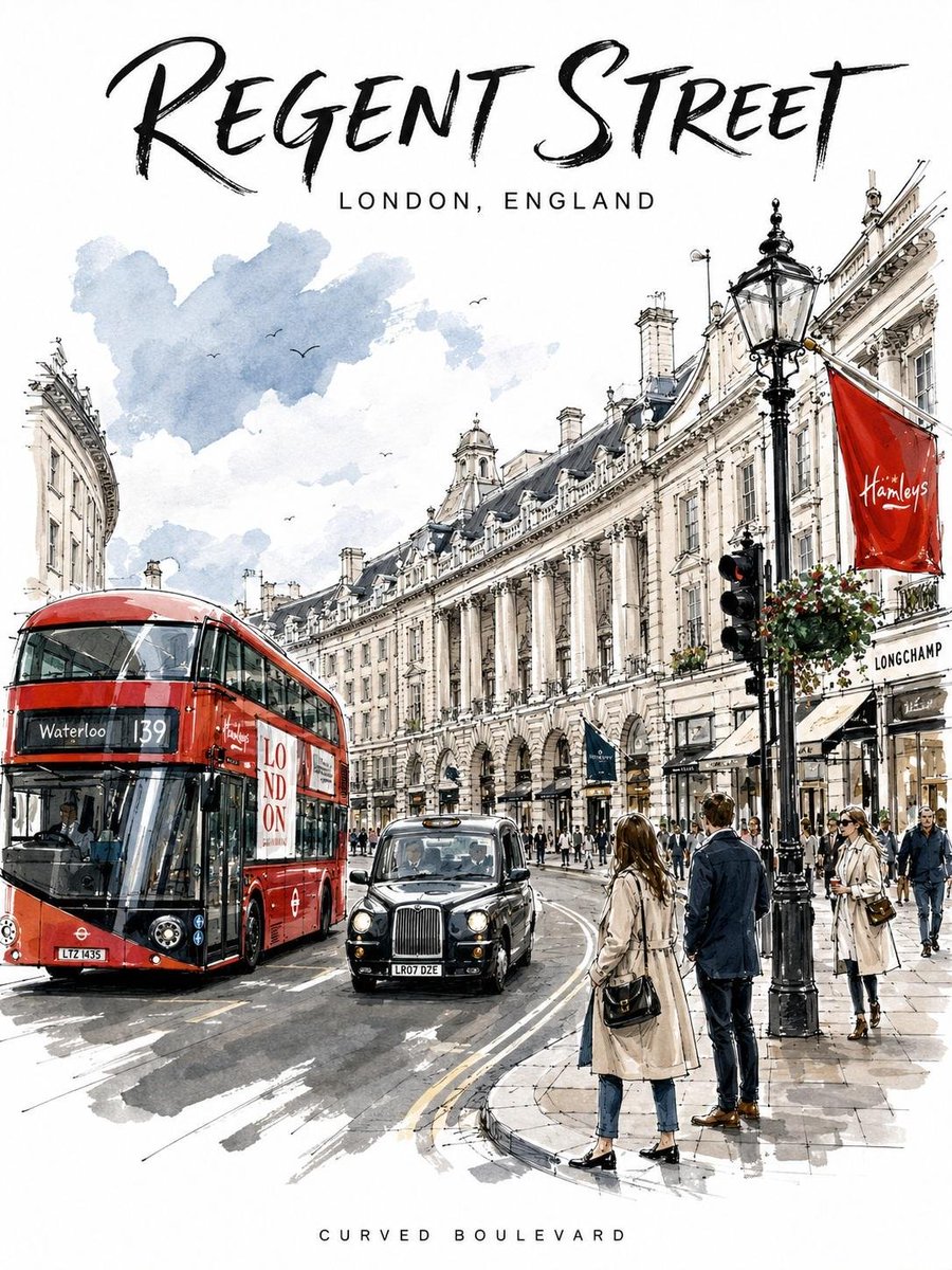 Create a sophisticated illustrated travel poster of **[Rua A