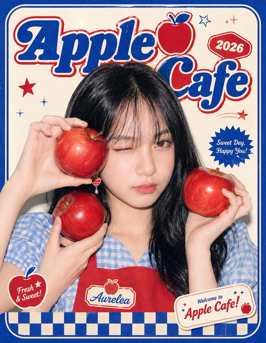 Ultra-stylized fashion editorial poster, cute Asian girl mod