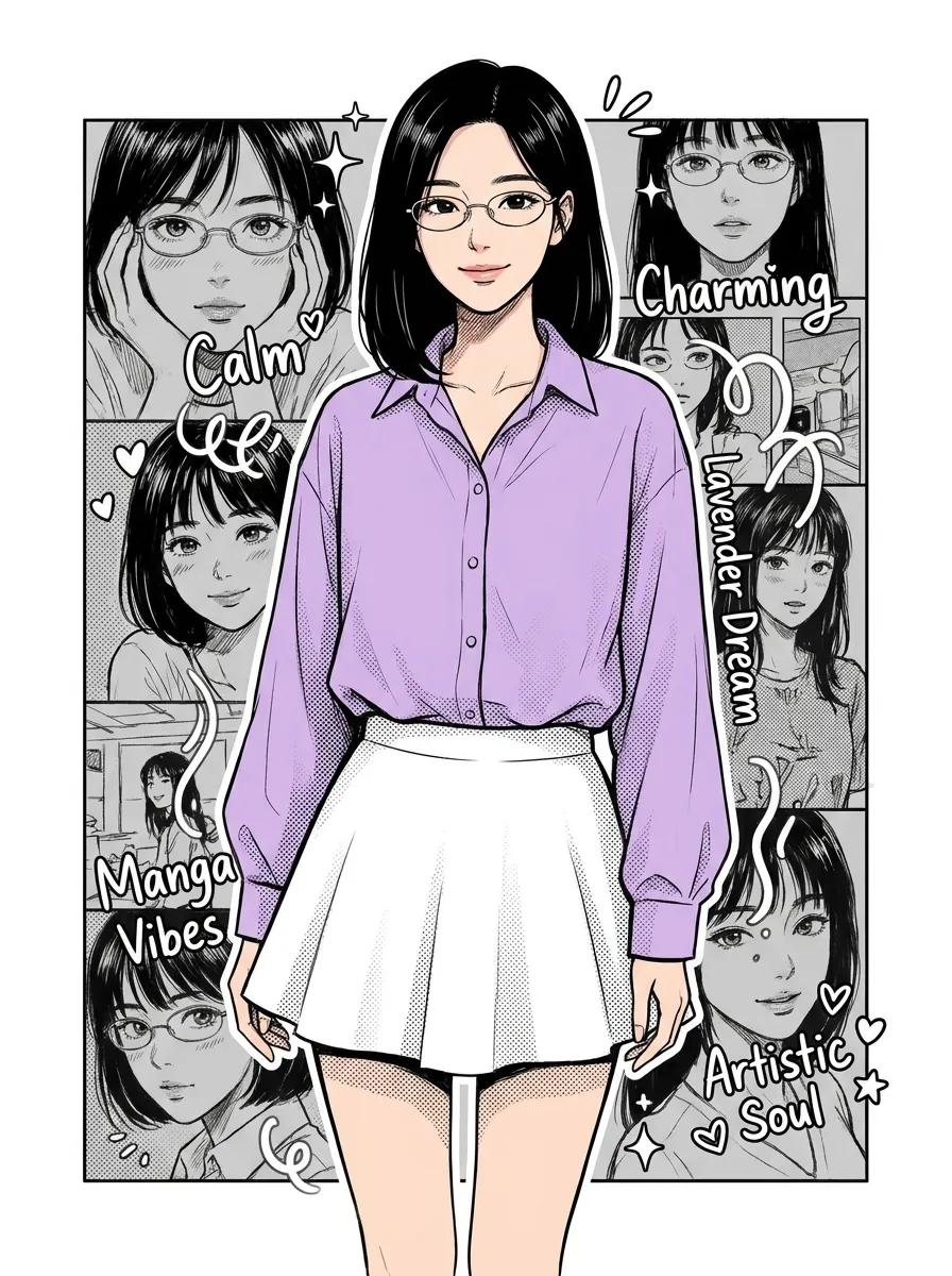 Semi-realistic anime style young Korean woman, sleek black c