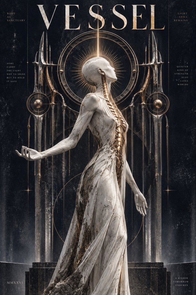 2:3 竖版海报，neo-gothic sacred editorial poster，成年中性人体，整体像 marbl