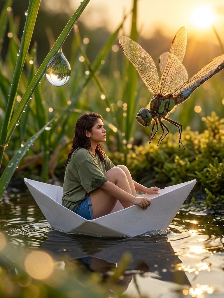 Just me, a paper boat, and a friendly giant.🐝 