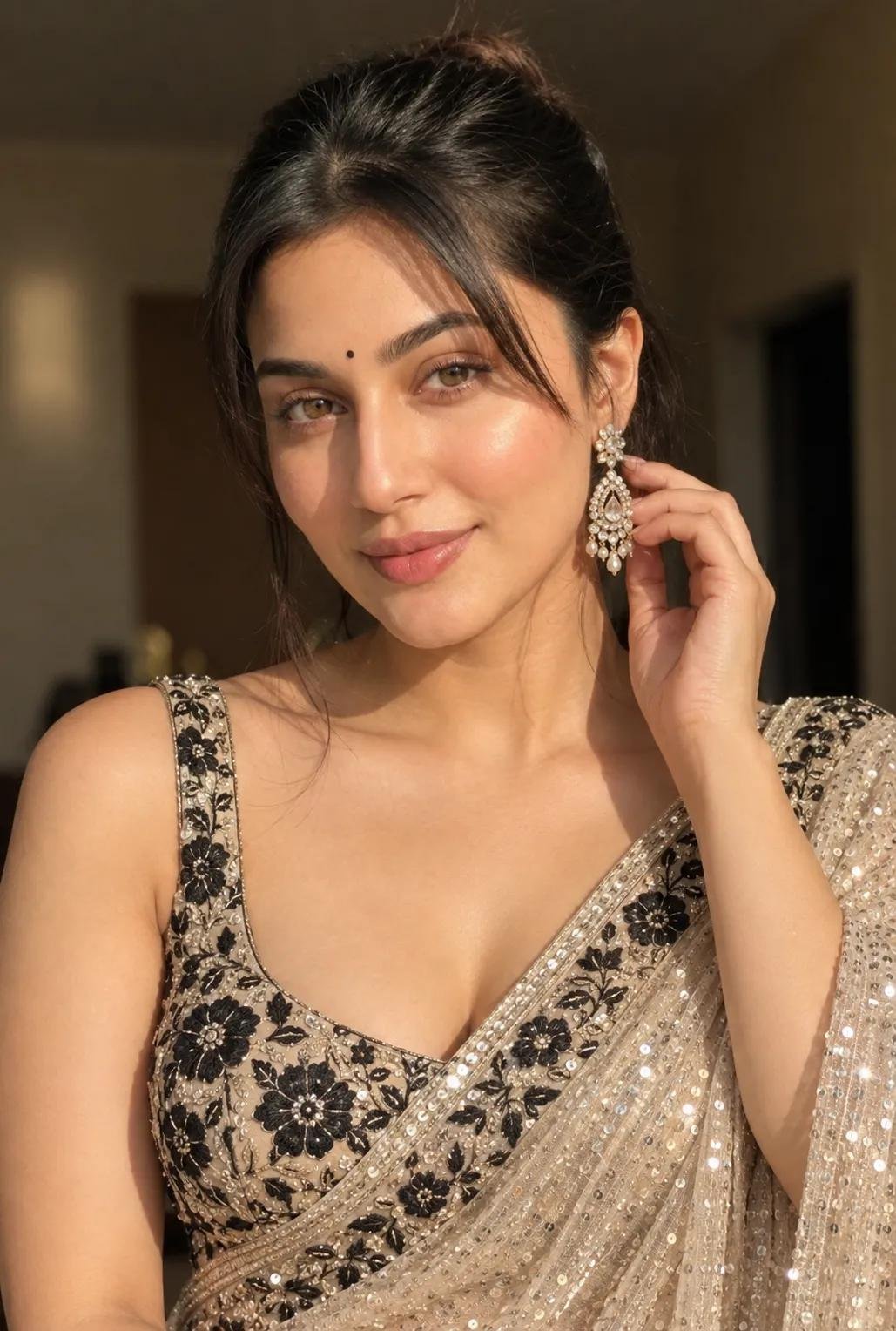 Create a highly realistic portrait of a beautiful South Asia