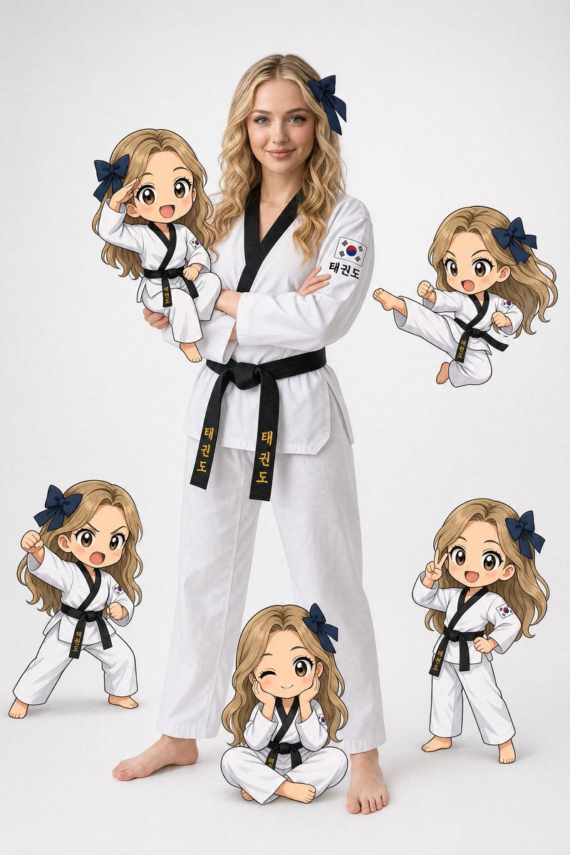 A realistic young western woman in a taekwondo uniform (dobo