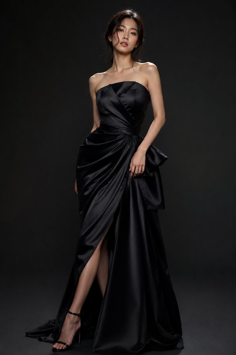 A stunning young Korean woman in a high-end fashion studio p
