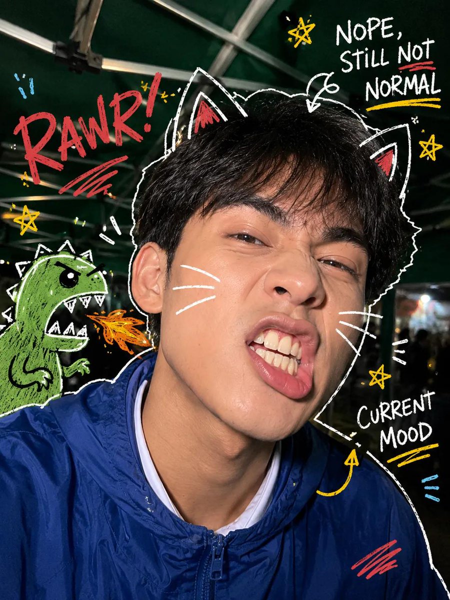 A playful, chaotic nighttime selfie captured with a wide-ang