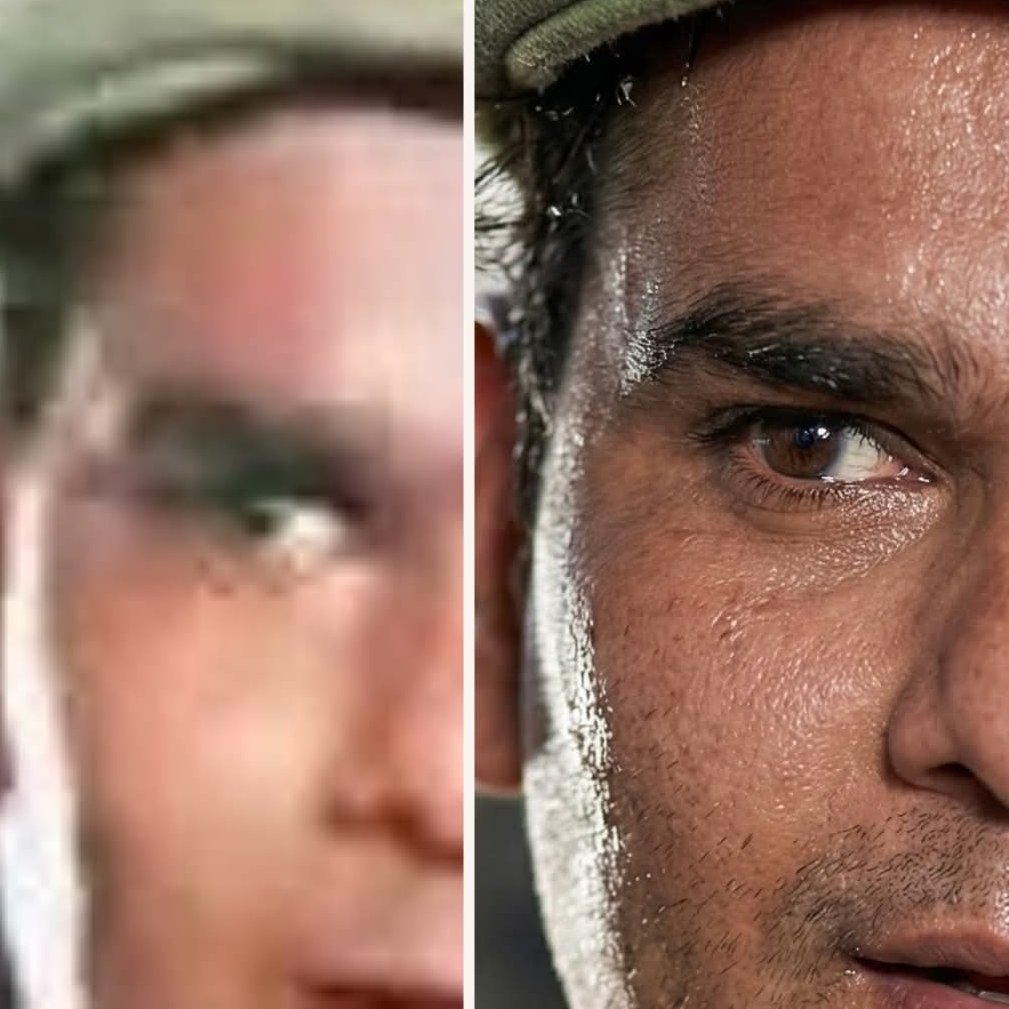 Restore and enhance an old damaged photo. Remove scratches,