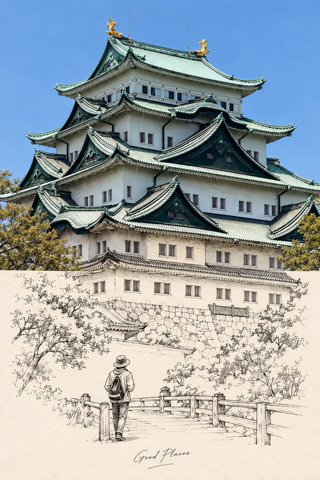 Photo × Line Art | Real-Scene Extension Travel Poster