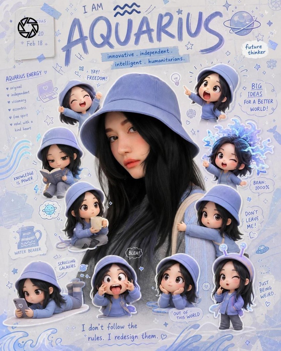 I am "AQUARIUS." Create a poster inspired by Yumi's Cells wi