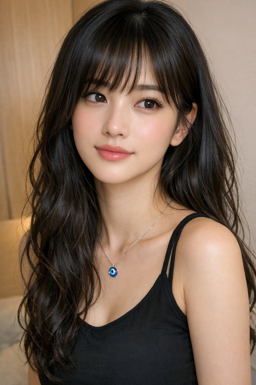 A highly detailed close-up portrait of a young East Asian wo