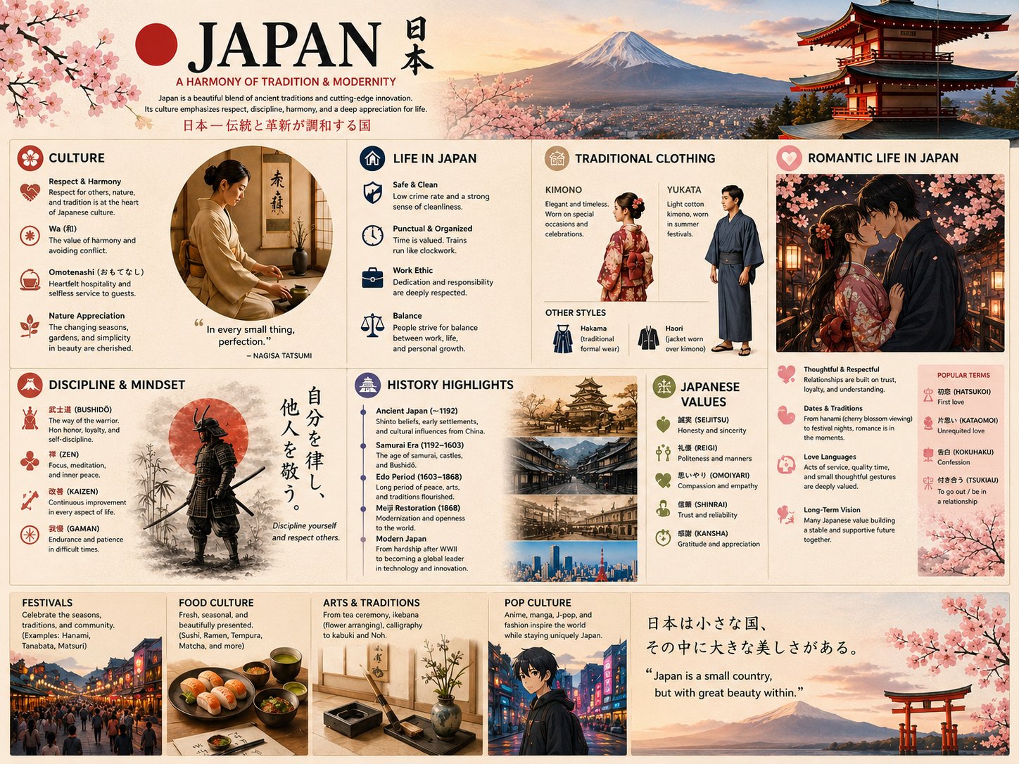 Ultra-detailed Japanese culture infographic poster design, e