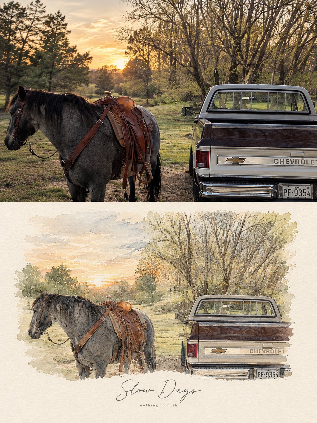 Create a refined, high-end PHOTO + MINIMAL WATERCOLOR VIGNET