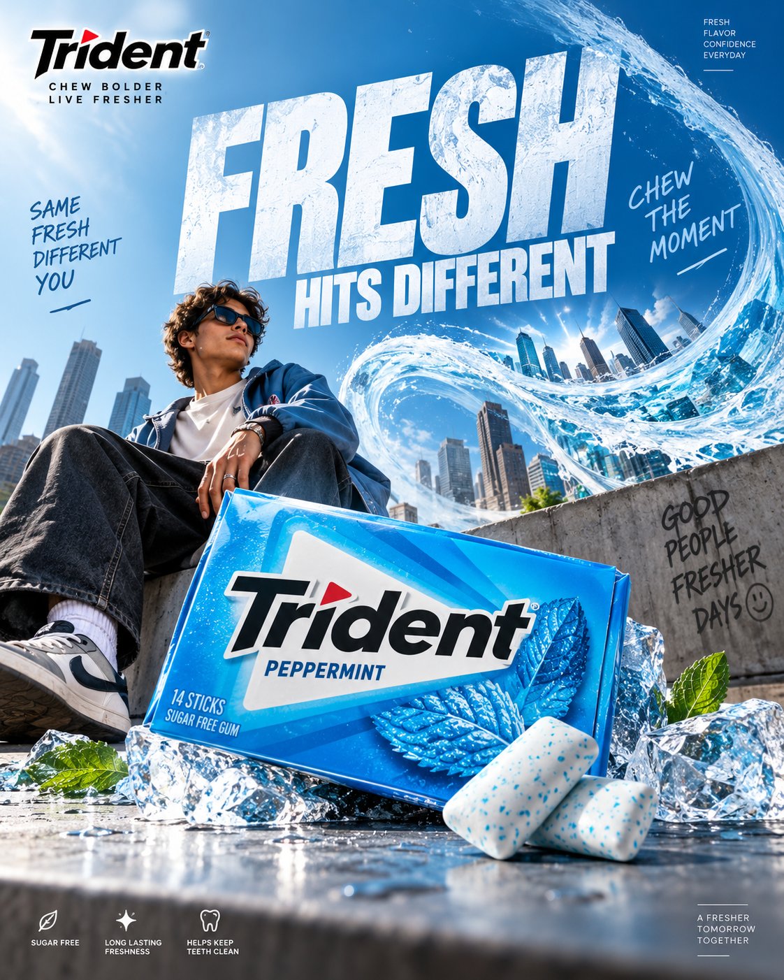 TRIDENT. Act as a Social Media Art Director and Digital Coll