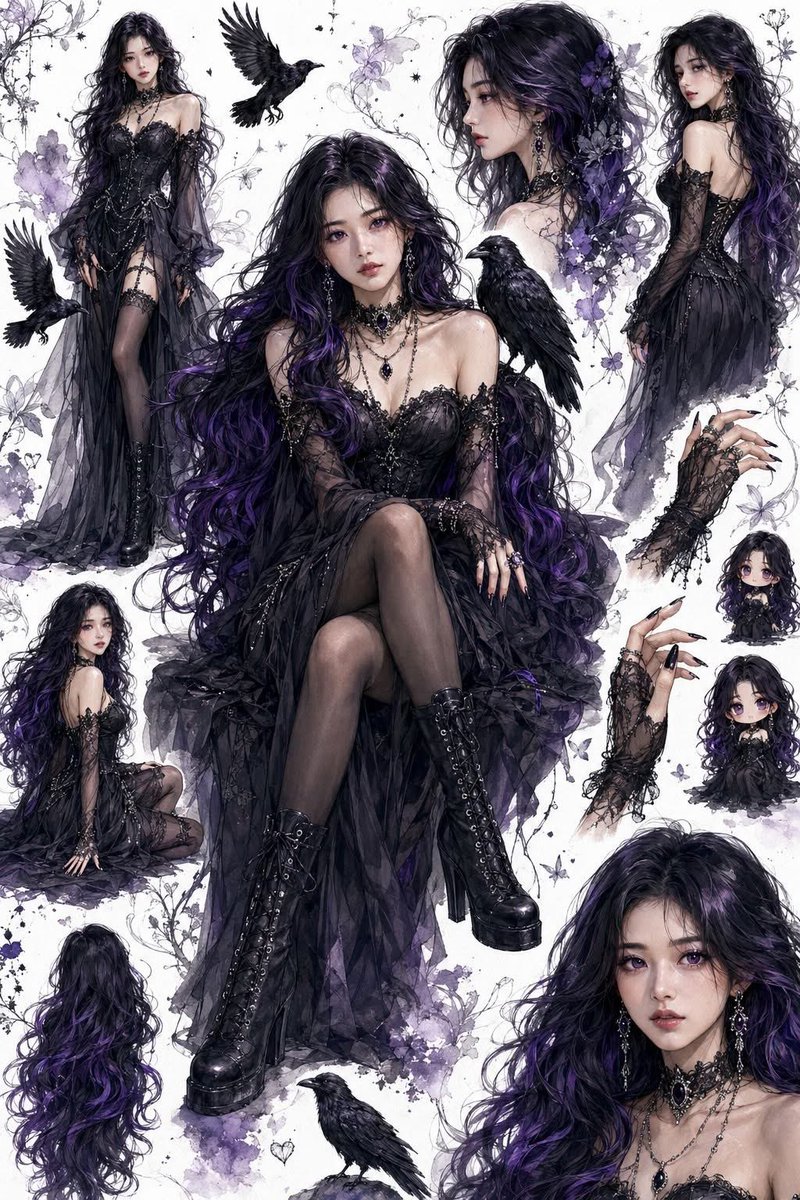 A luxurious gothic fantasy character mood board featuring on