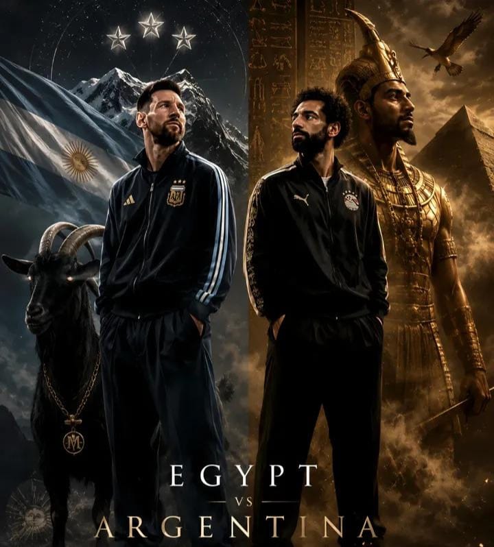 Epic cinematic split-composition poster of Lionel Messi (Arg