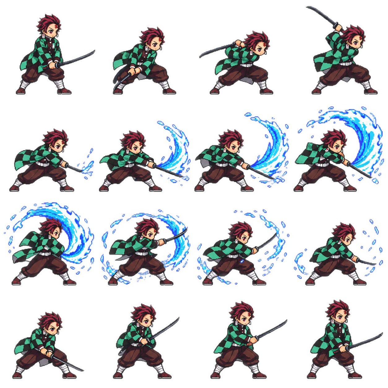 Using the character reference image I upload, create a pixel